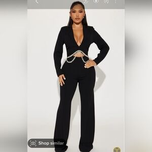 Chic Black Women's Jumpsuit with Diamond Detail
